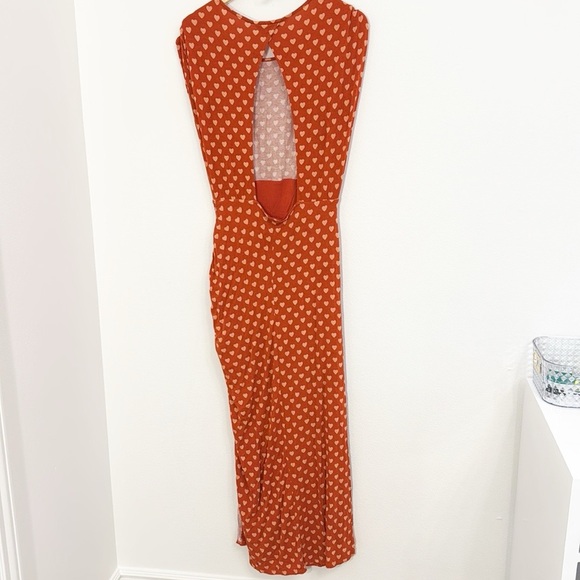 FREE PEOPLE Lakeside Heart MIDI Dress Orange High gathered Slit EUC Size small - Picture 7 of 9